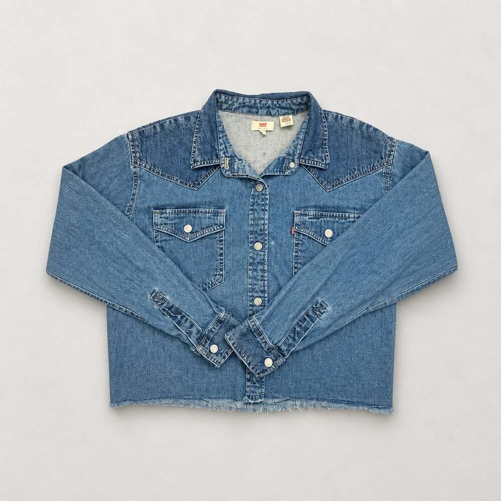 Levi's Sawyer Cropped Denim Western Shirt with Raw Hem